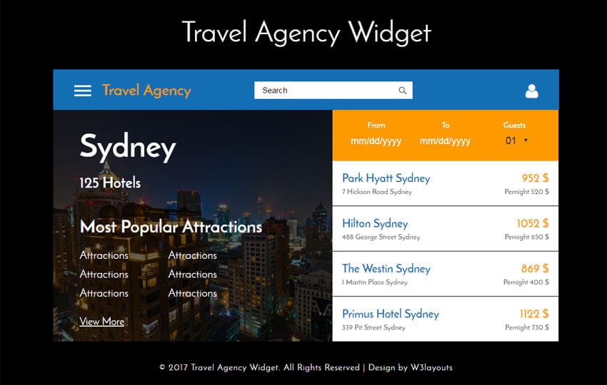 Travel Agency Widget a Flat Responsive Widget Template