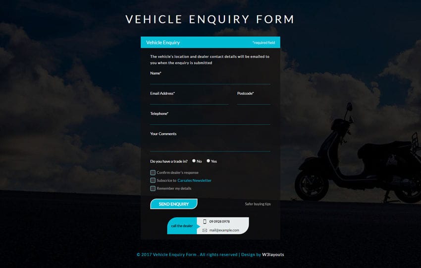 Vehicle Enquiry Form a Flat Responsive Widget Template