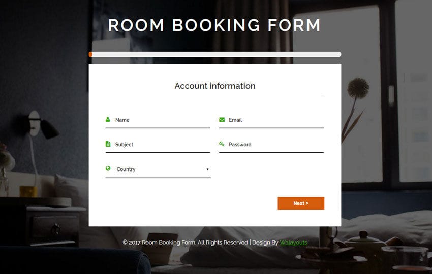 Room Booking Form Flat Responsive Widget Template