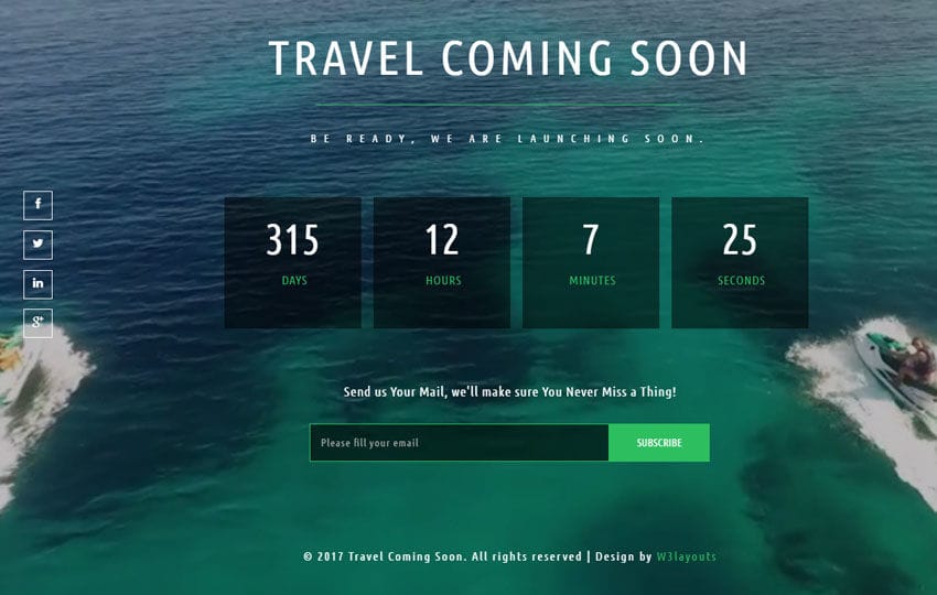 Travel Coming Soon a Flat Responsive Widget Template