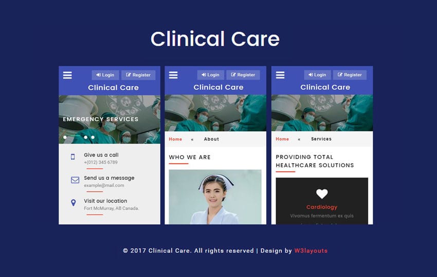 Clinical Care a Mobile App Flat Bootstrap Responsive Web Template Mobile website template Free