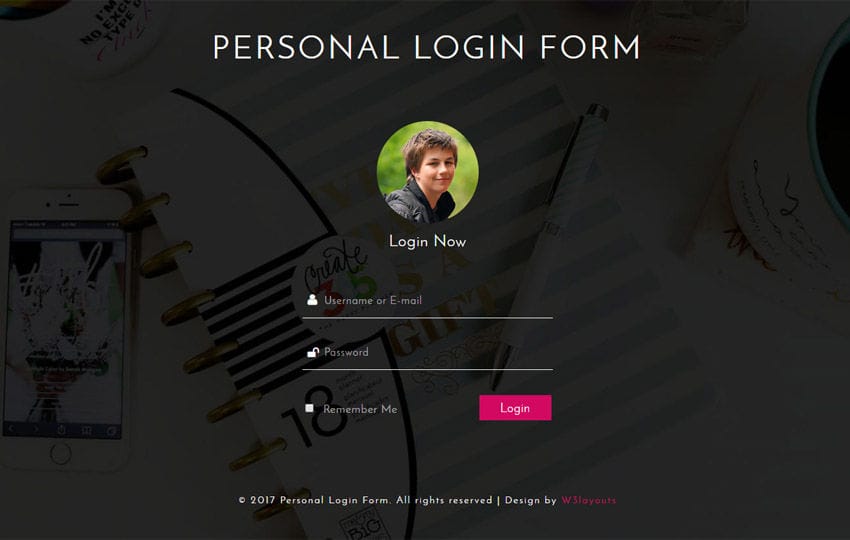 Personal Login Form Responsive Widget Template