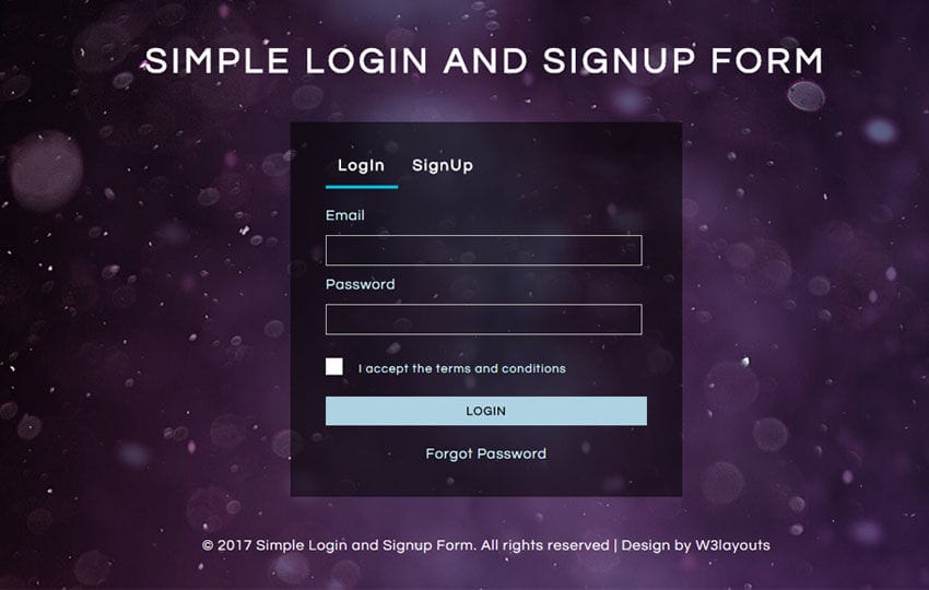 Simple Login and Signup Form a Flat Responsive Widget Template Mobile website template Free