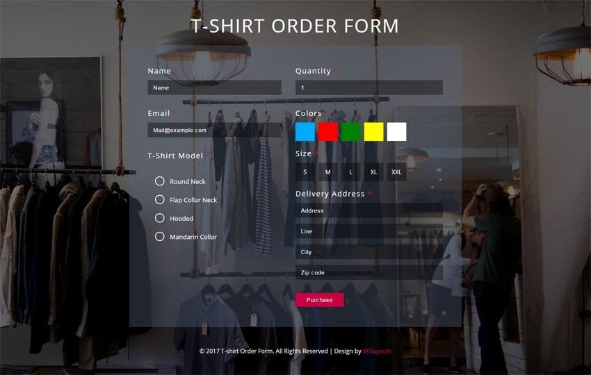T-shirt Order Form Flat Responsive Widget Template