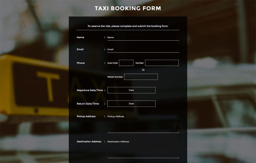 Taxi Booking Form a Flat Responsive Widget Template