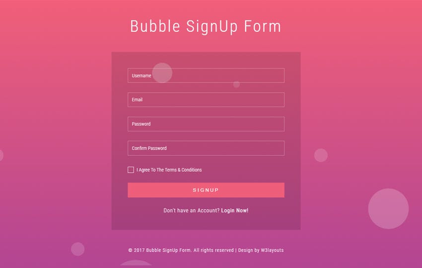 Bubble Signup Form a Flat Responsive Widget Template