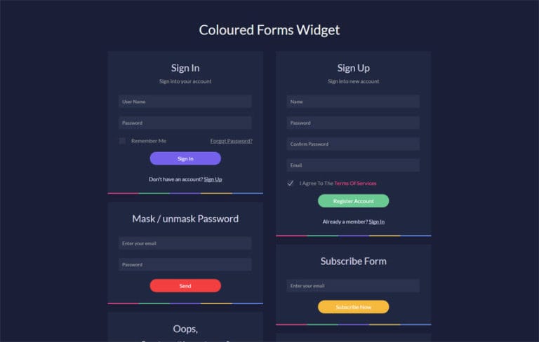 Coloured Forms Widget Flat Responsive Widget Template