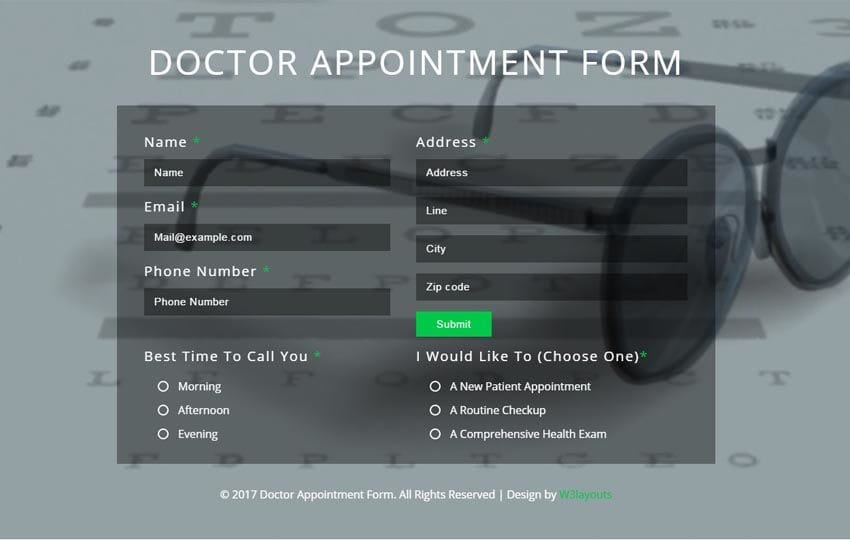 Doctor Appointment Form Flat Responsive Widget Template