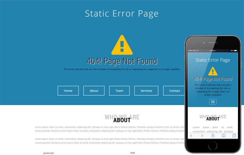 Static Error Page a Flat Bootstrap Responsive Web Template