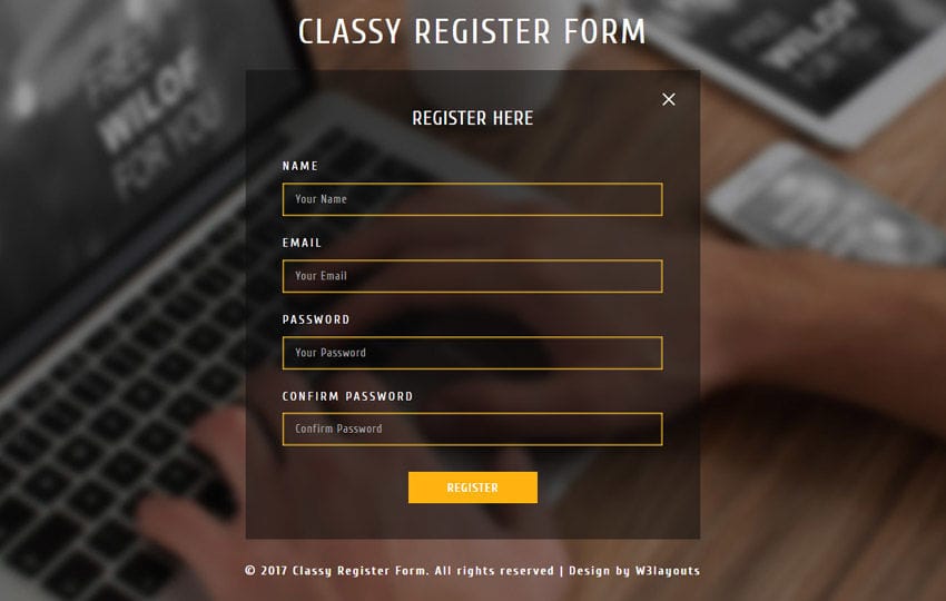 Classy Register Form Responsive Widget Template