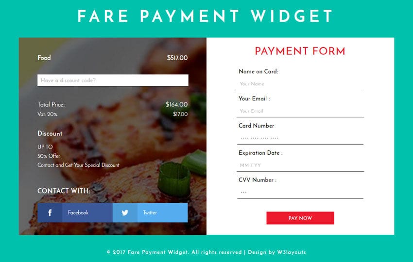 Fare Payment Widget a Responsive Widget Template