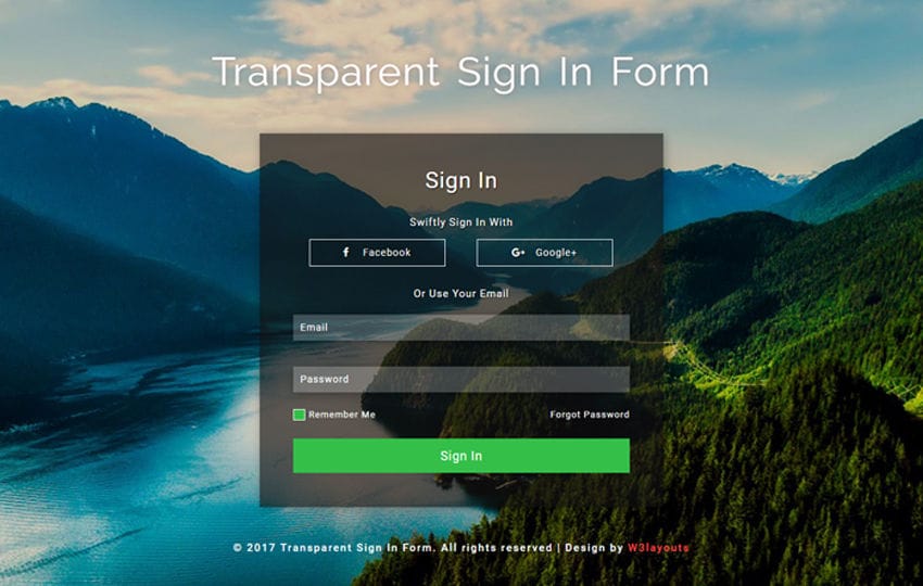 Transparent Sign In Form a Responsive Widget Template
