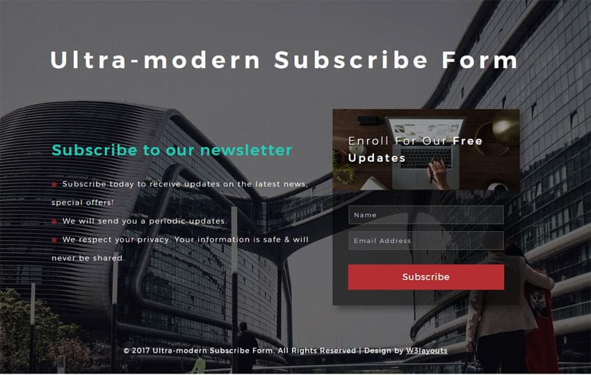 Ultra-modern Subscribe Form Responsive Widget Template