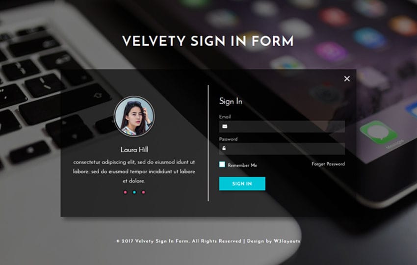 Velvety Sign In Form a Responsive Widget Template