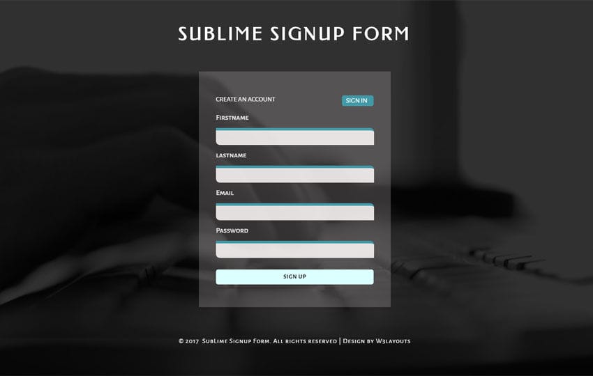 Sublime Signup Form a Flat Responsive Widget Template