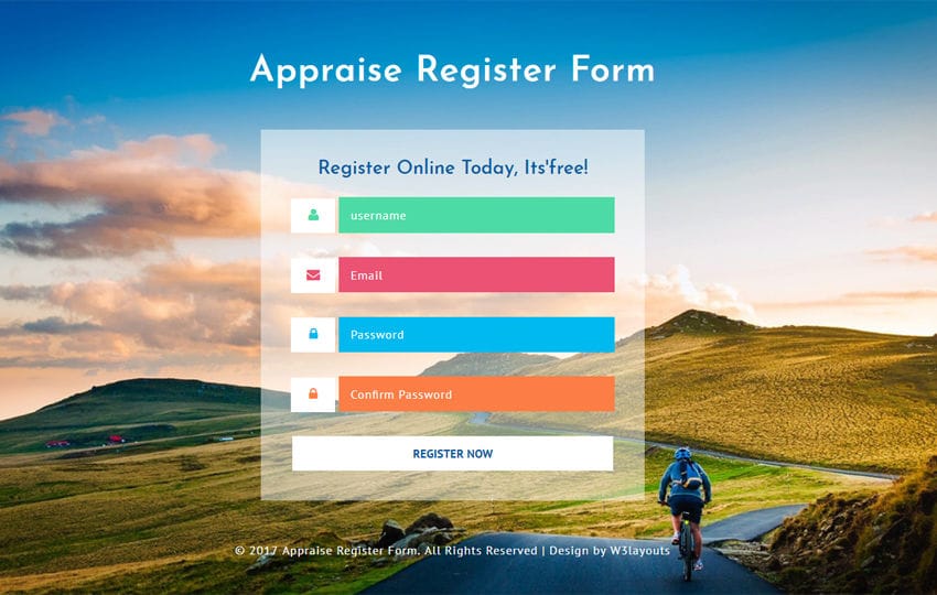 Appraise Register Form a Flat Responsive Widget Template