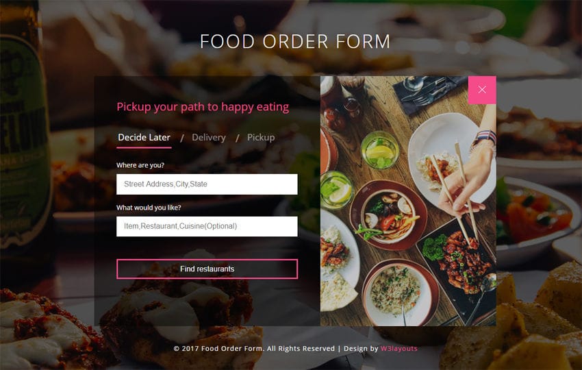 Catering Order Form Flat Responsive Widget Template