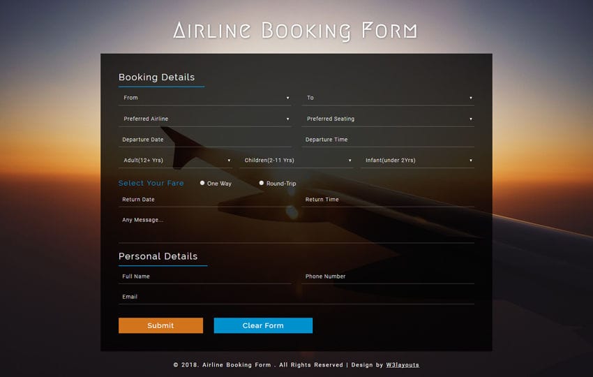 airline booking html template