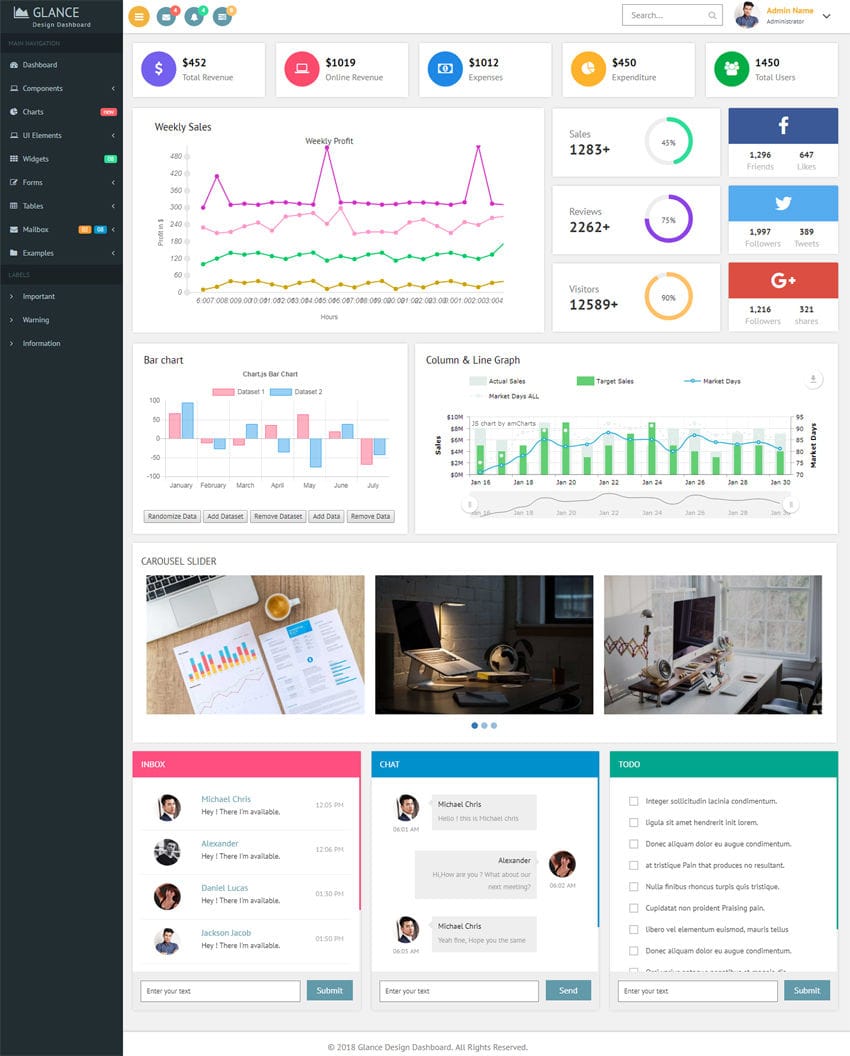 Glance Design Dashboard - A stunning design template for all your admin requirements