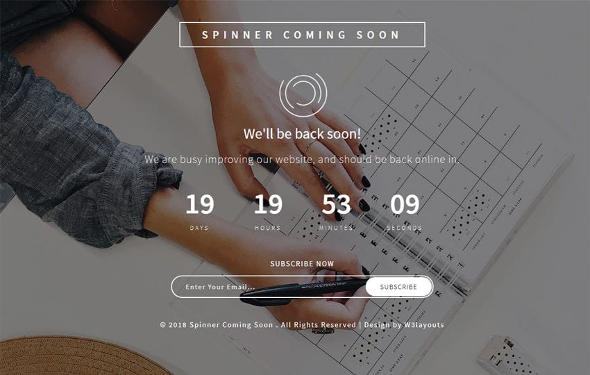 Spinner Coming Soon Flat Responsive Widget Template