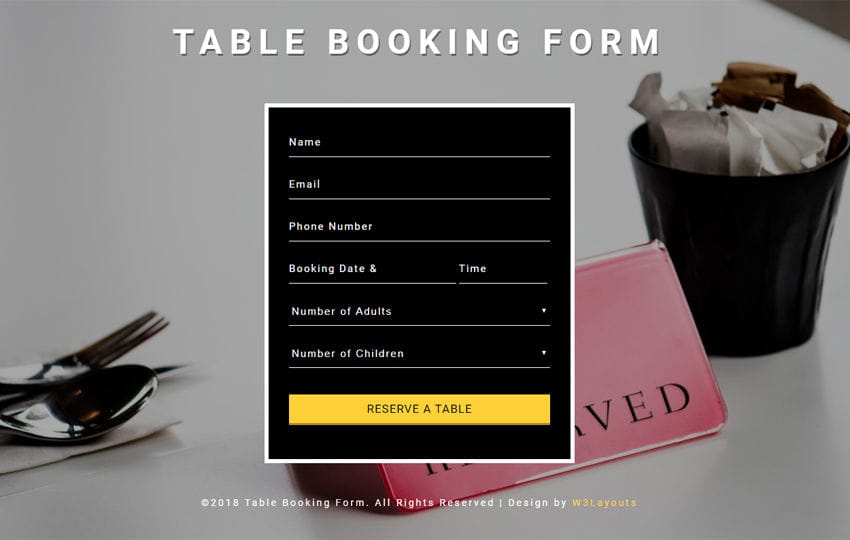 Table Booking Form Flat Responsive Widget Template