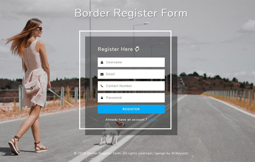 Border Register Form Flat Responsive Widget Template