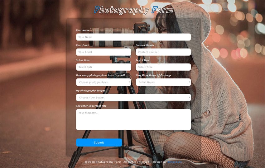 Photography Form Responsive Widget Template