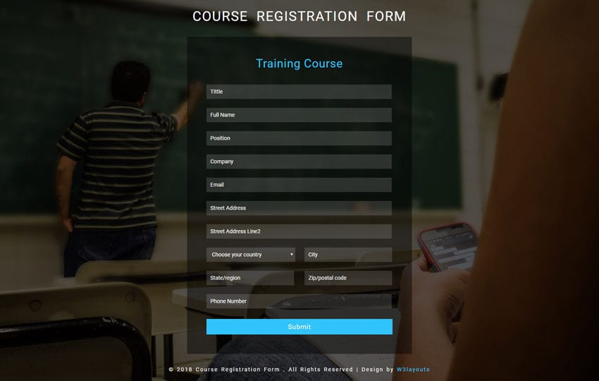 Course Registration Form Flat Responsive Widget TemplateW3Layouts