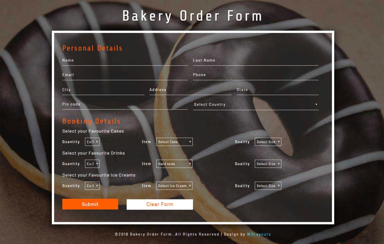 Bakery Order Form Flat Responsive Widget Template