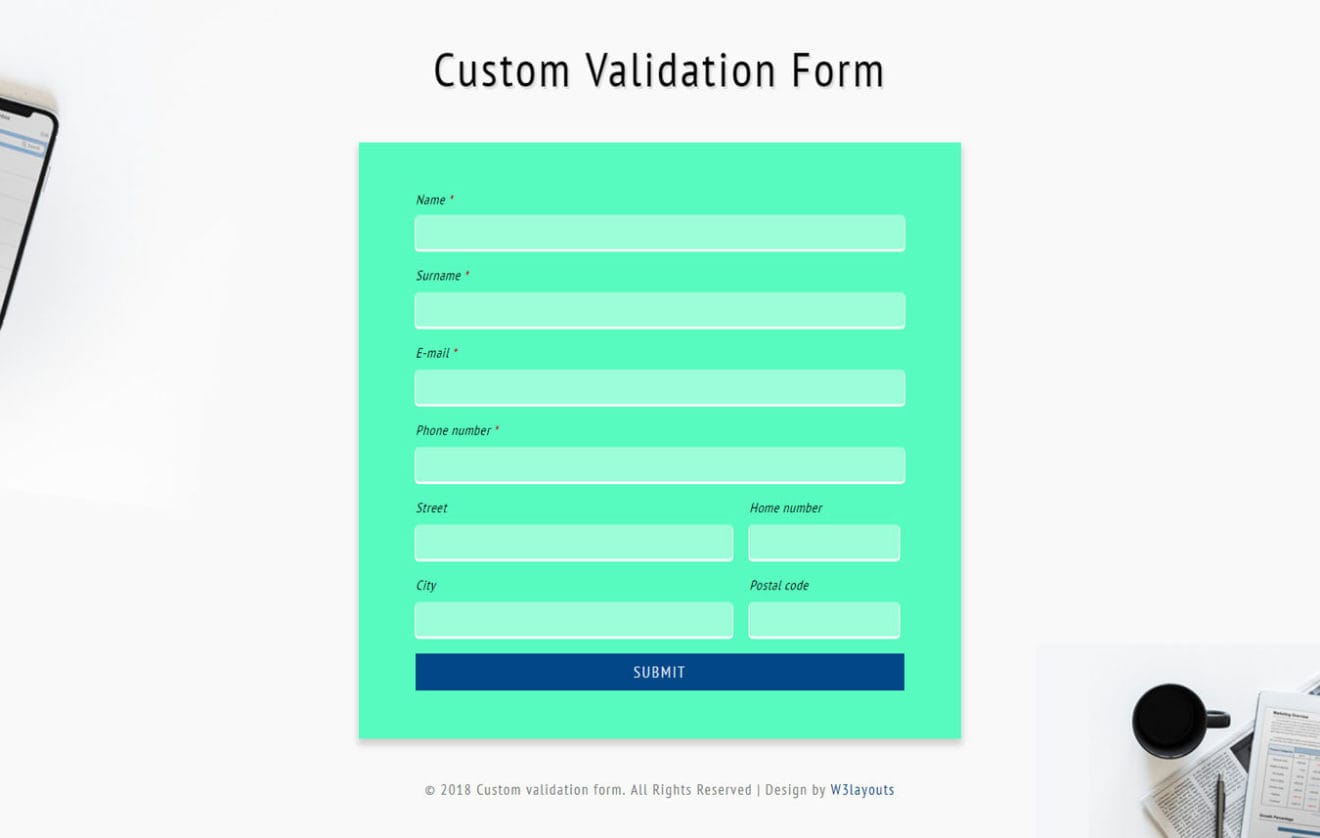 Custom Validation Form Flat Responsive Widget Template