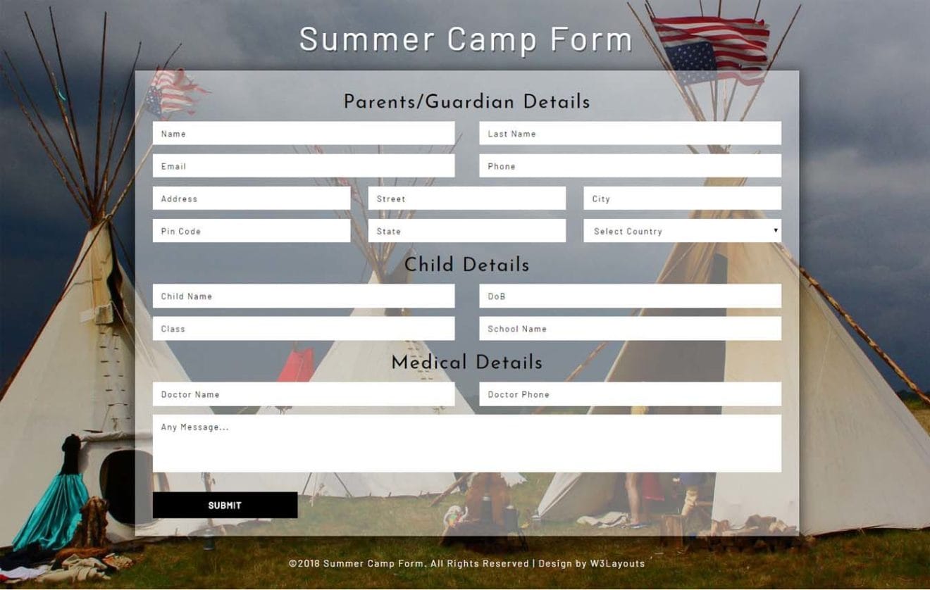 Summer Camp Form a Flat Responsive Widget Template