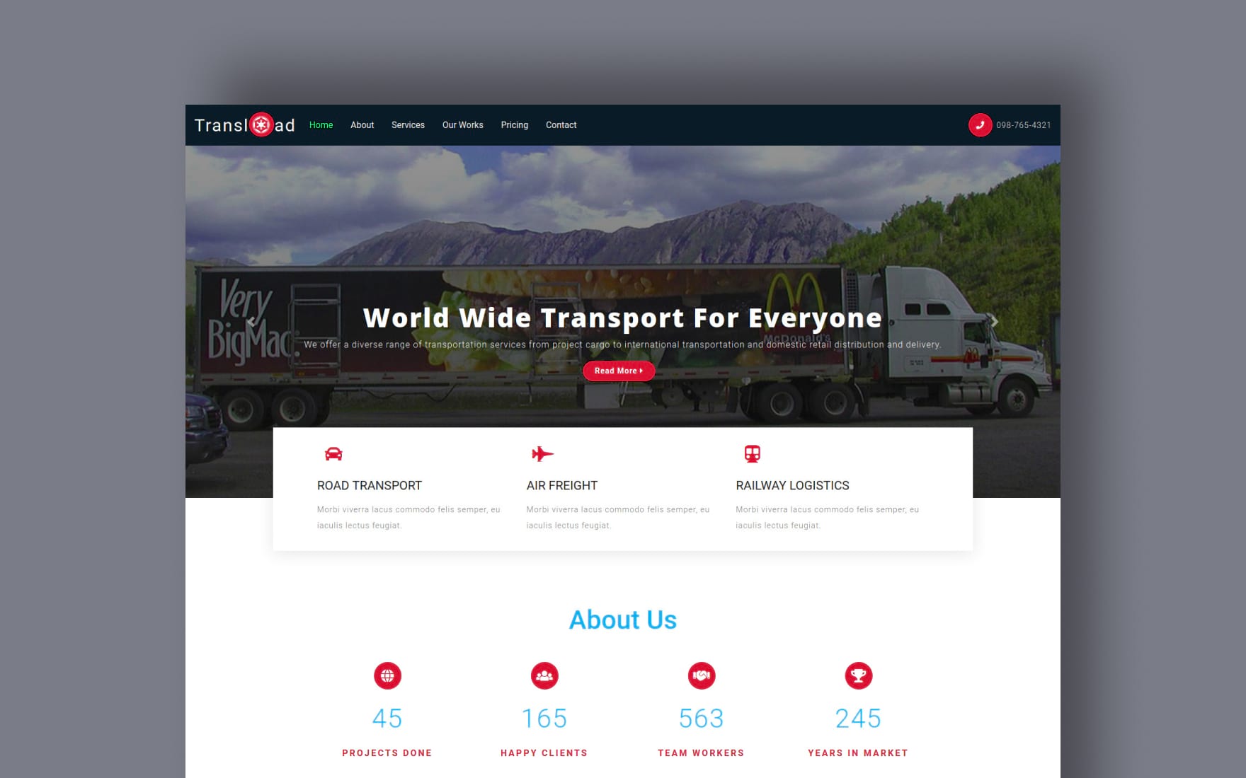 transload website template