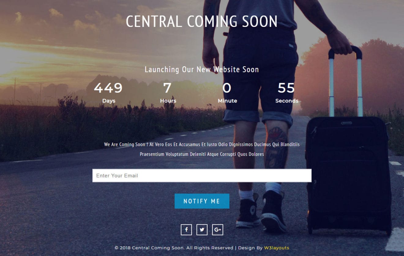 Central Coming Soon Responsive Widget Template