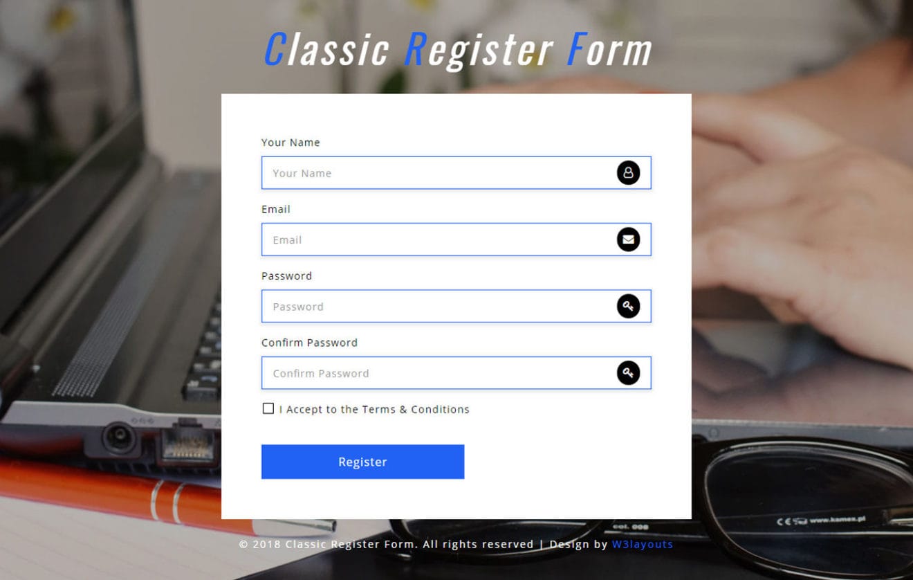 Classic Register Form Responsive Widget Template