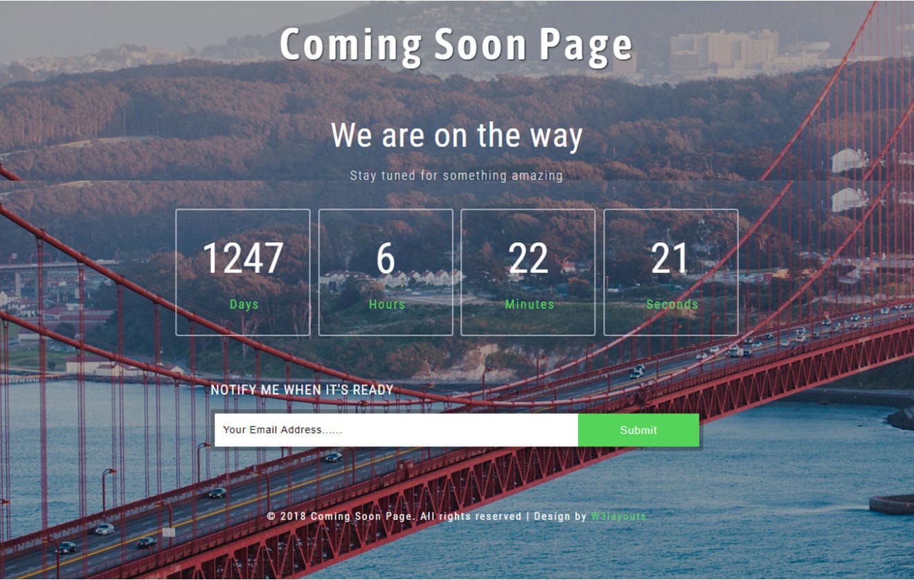 Coming Soon Page Flat Responsive Widget Template