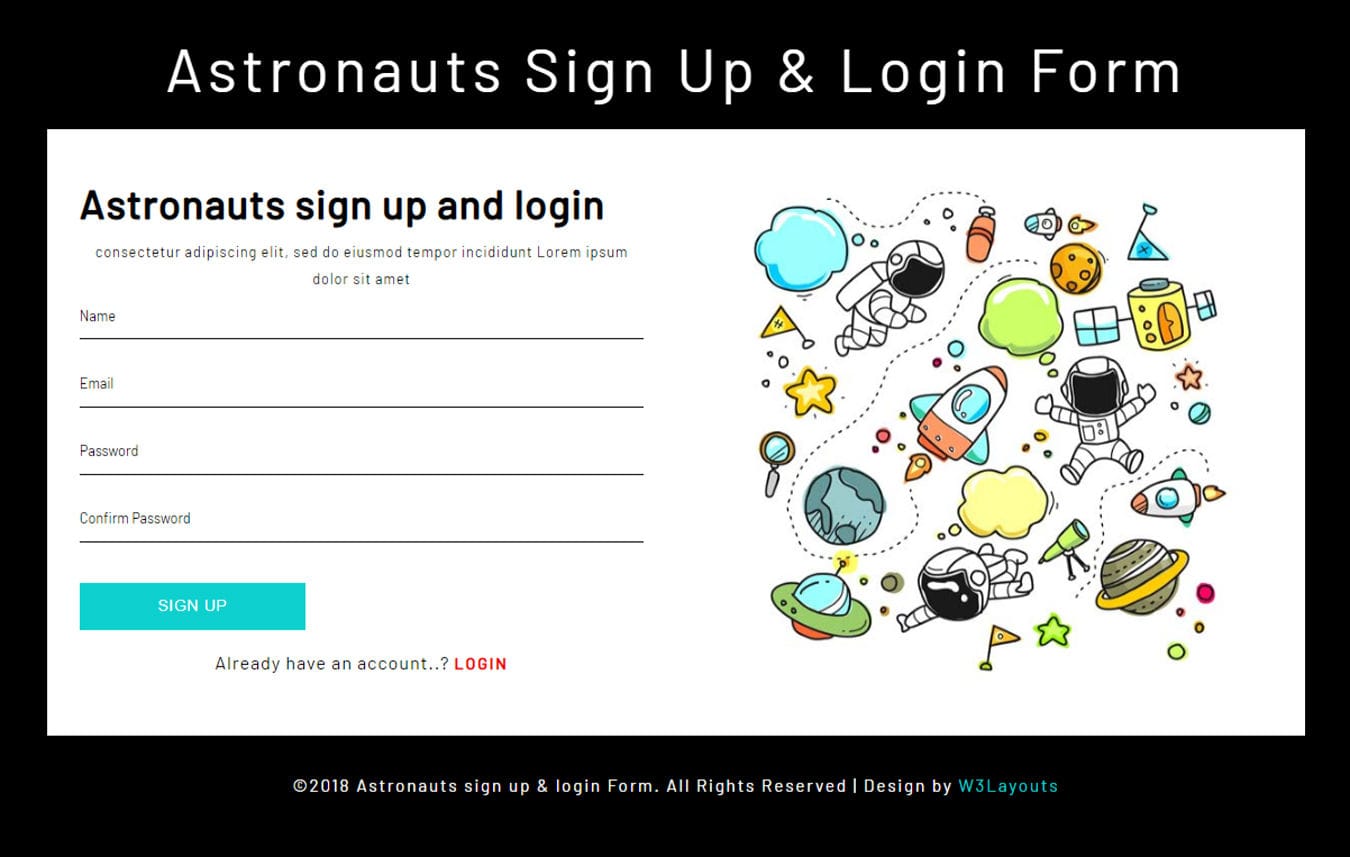 Astronauts Sign Up & Login Form