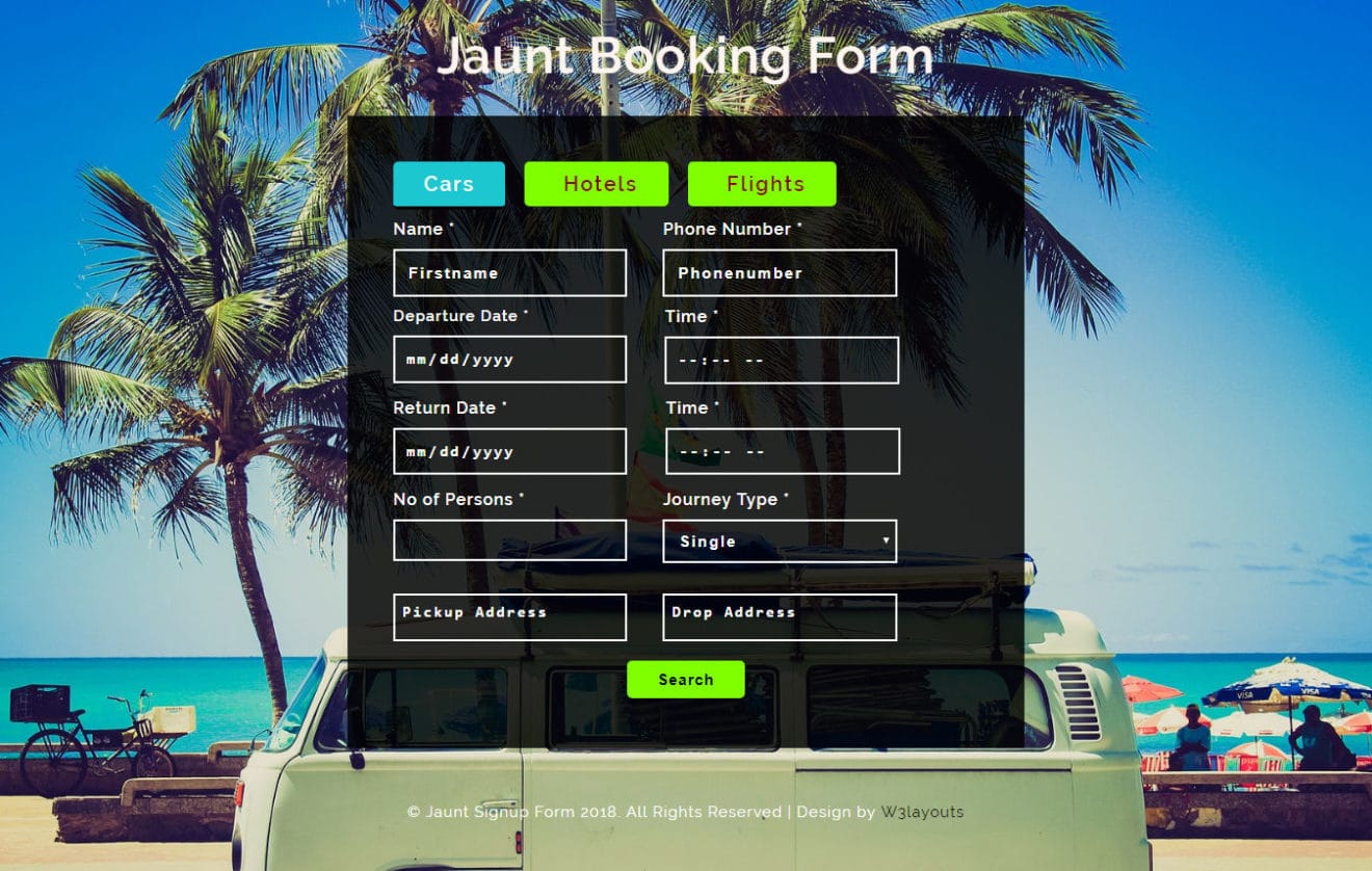 Jaunt Booking Form Responsive Widget Template