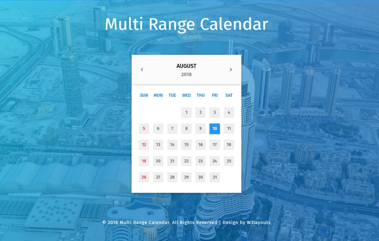 Multi Range Calendar Widget Flat Responsive Widget Template.