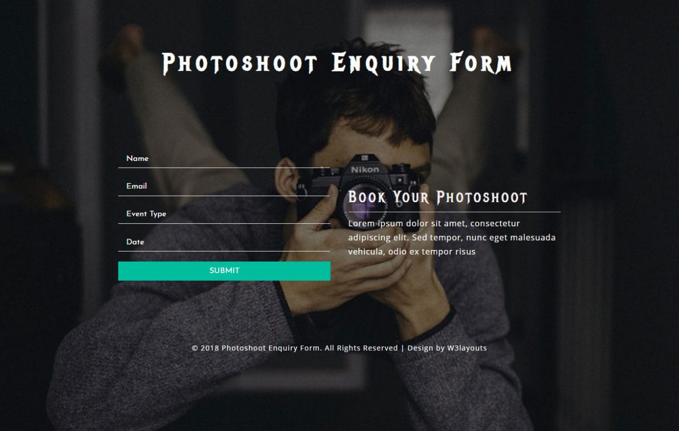 Photo Shoot Enquiry Form Responsive Widget Template