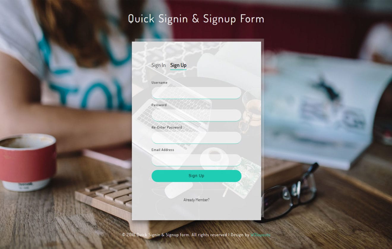 Quick Sign in and Signup Form Flat Responsive Widget Template