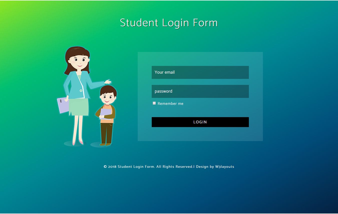 Student Login Form Flat Responsive Widget Template » W3Layouts