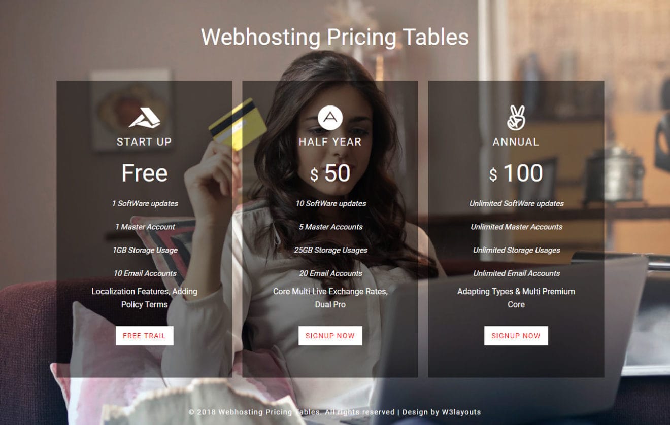 Web Hosting Pricing Table Flat Responsive Widget Template