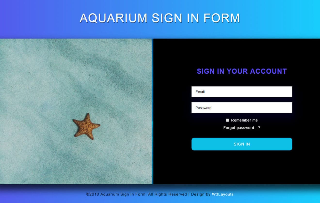 Aquarium Sign in Form Flat Responsive Widget Template