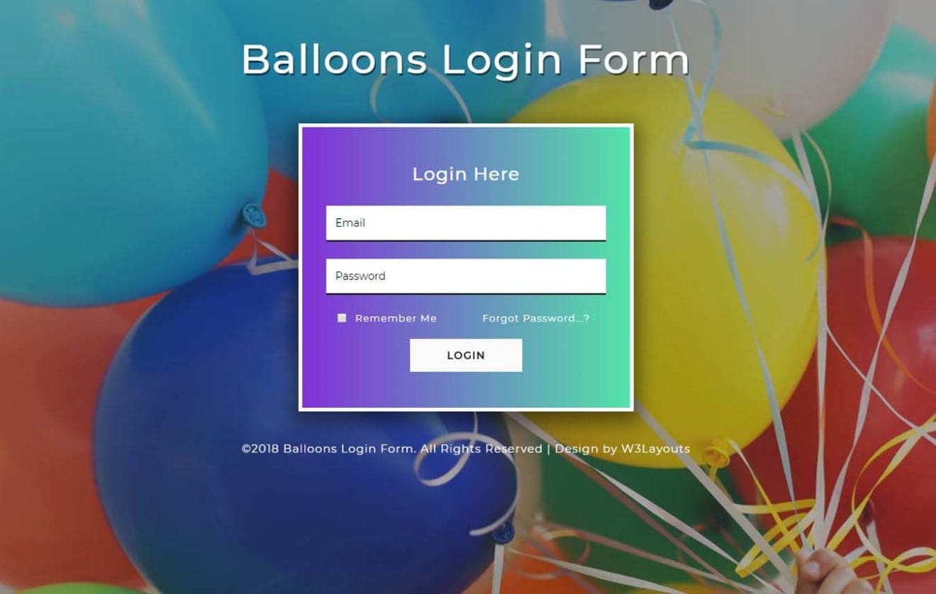 Balloons Login Form a Flat Responsive Widget Template
