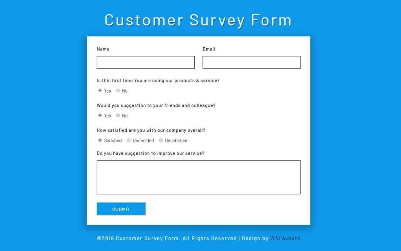 Customer Survey Form a Flat Responsive Widget Template