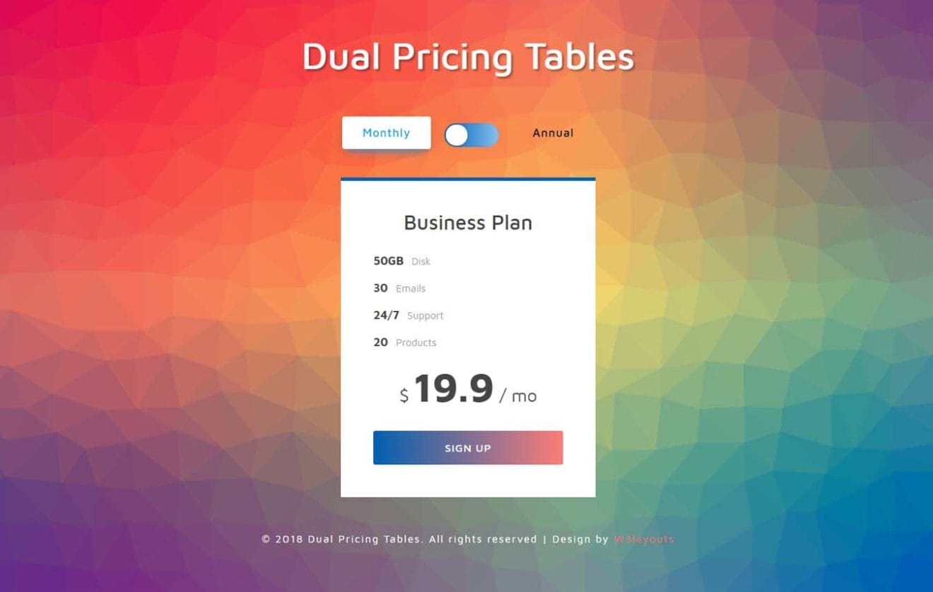 Dual Pricing Tables Responsive Widget Template