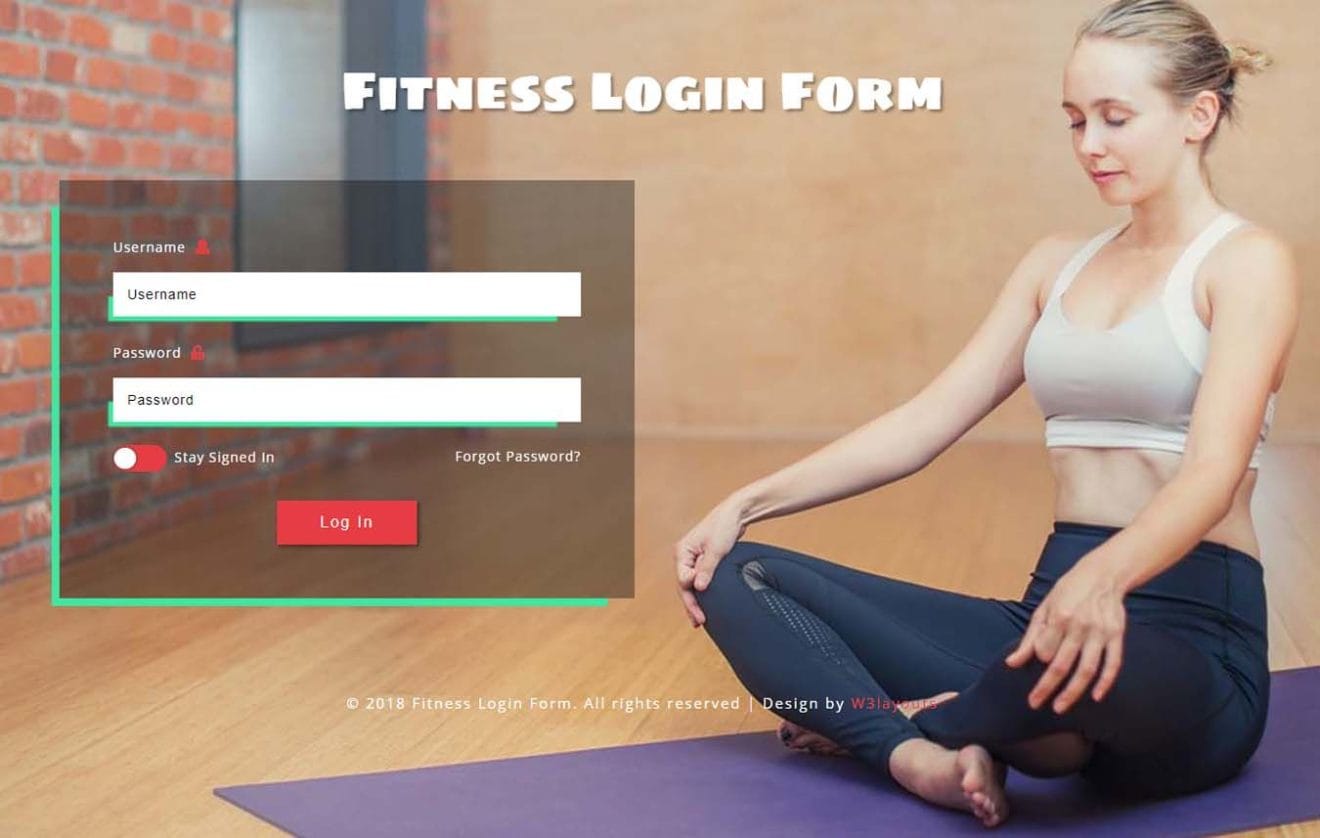 Fitness Login Form Responsive Widget Template