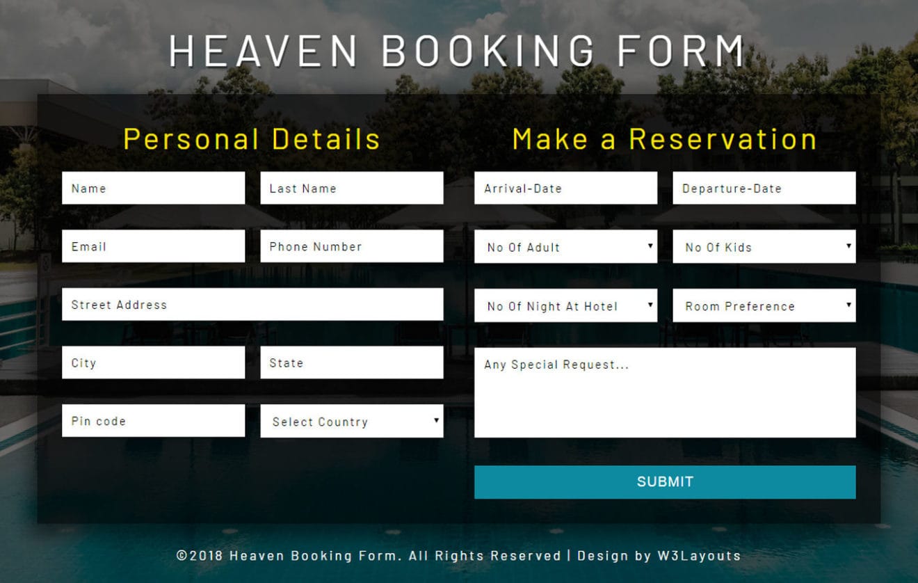 Heaven Booking Form Flat Responsive Widget Template