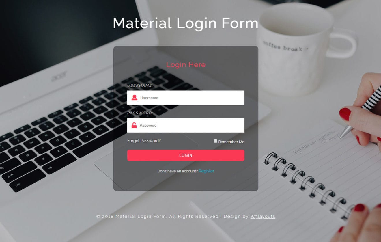 Material login form Responsive Widget Template