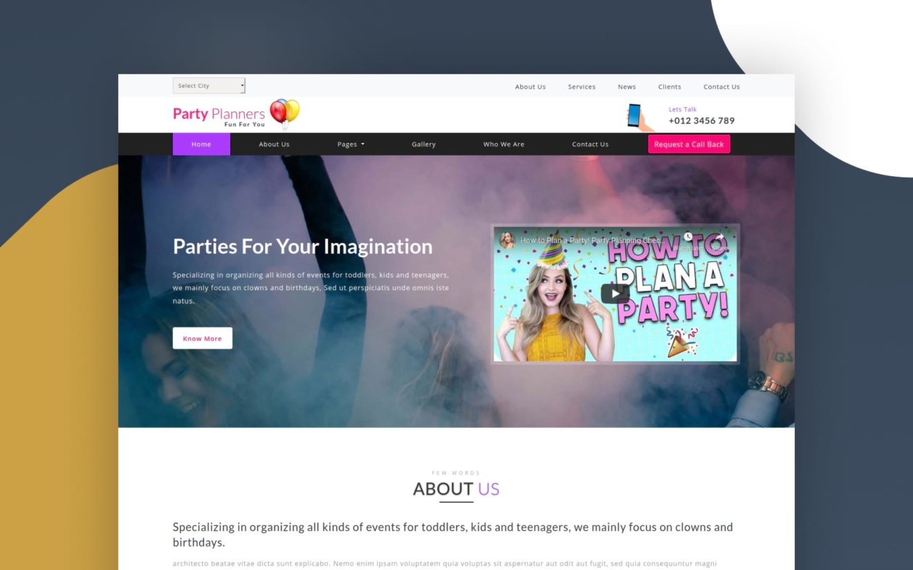 Party Planners Entertainment Category Bootstrap Responsive Web Template.